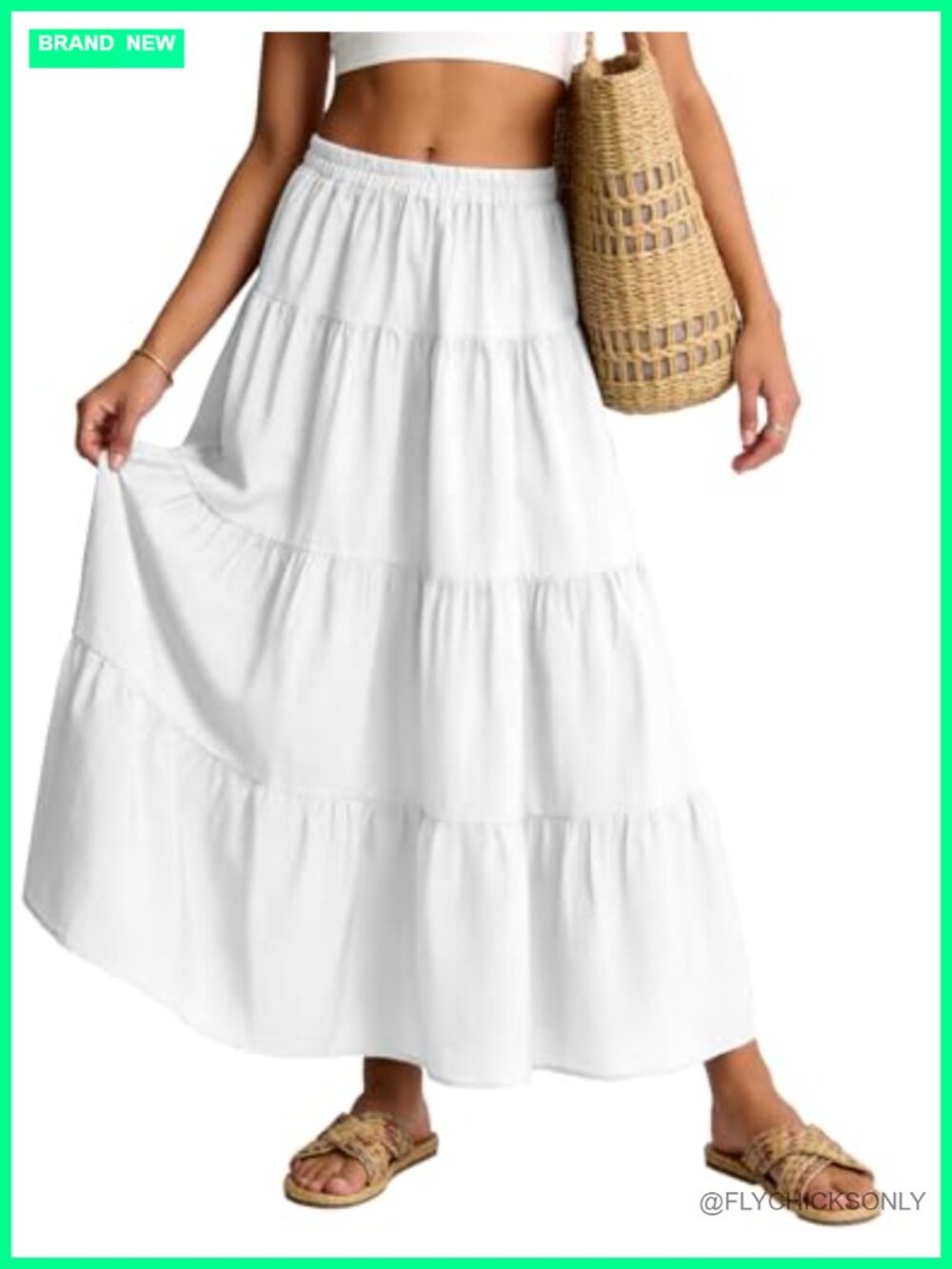 Women's Flowy Tiered A-Line Maxi Skirt High Elastic Waist Boho Ruffle